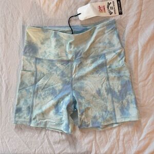 Billabong Light Blue Tie-Dye High-Waist Bike Shorts with Pockets